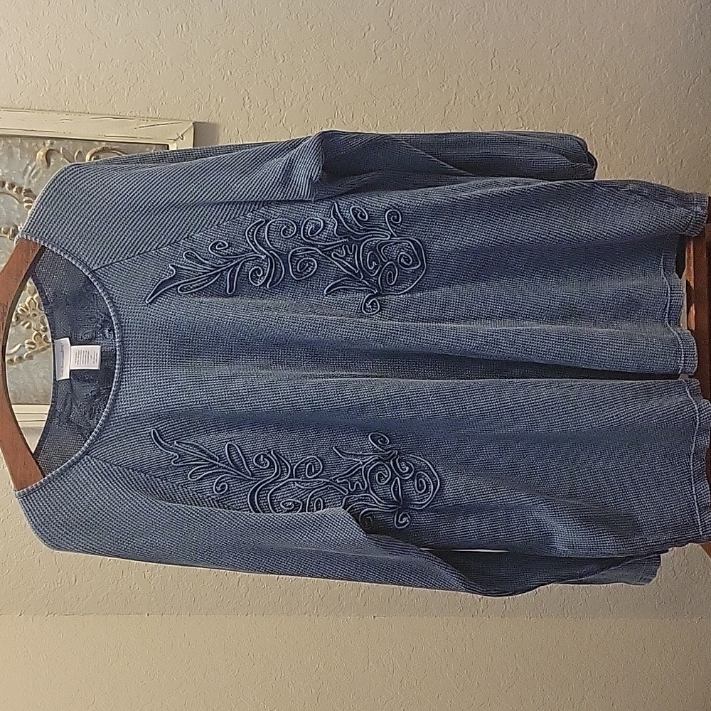 Soft Surroundings Cotton Blue Textured Top Size 2X